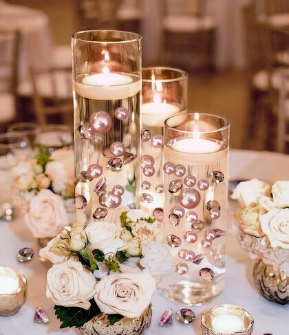 100 لؤلؤة ذهبية عائمة مع مطابقة للأحجار الكريمة المتلألئة 2 جالون من المواد الهلامية الشفافة للمياه من أجل التأثير العائم المقياس العائم المقيس-6 أضاءة جنية بيضاء دافئة in Kuwait