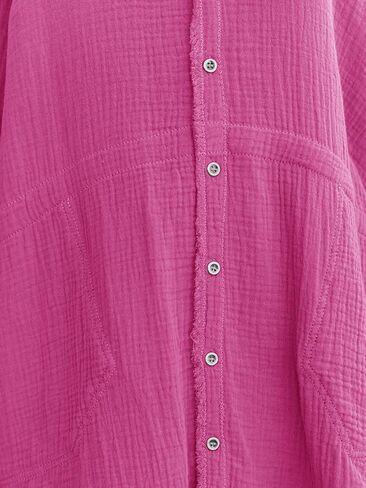 زر سيليتيلون للنساء لأسفل سترة مع الجيوب الشاش القطن الزر أعلى قميص فستان الخام in Kuwait