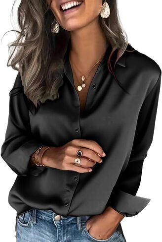 Zeagoo Satin Blouses for Women Silk Button Down Shirts Long Sleeve Business Casual Tops in Saudi Arabia