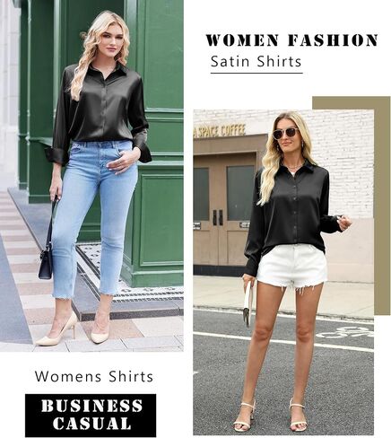 Zeagoo Satin Blouses for Women Silk Button Down Shirts Long Sleeve Business Casual Tops in Saudi Arabia