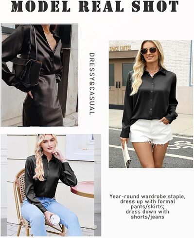 Zeagoo Satin Blouses for Women Silk Button Down Shirts Long Sleeve Business Casual Tops in Saudi Arabia