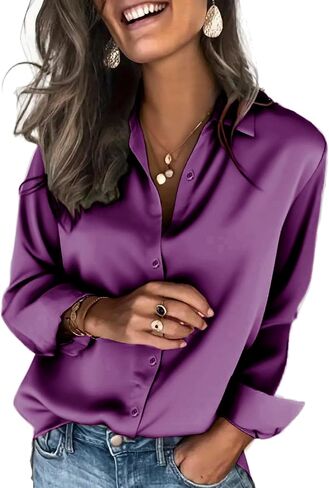 Zeagoo Satin Blouses for Women Silk Button Down Shirts Long Sleeve Business Casual Tops in Saudi Arabia