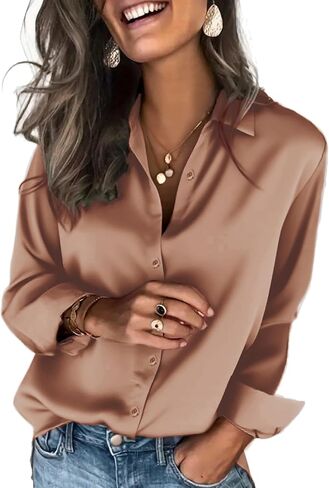 Zeagoo Satin Blouses for Women Silk Button Down Shirts Long Sleeve Business Casual Tops in Saudi Arabia
