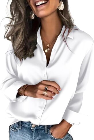 Zeagoo Satin Blouses for Women Silk Button Down Shirts Long Sleeve Business Casual Tops in Saudi Arabia