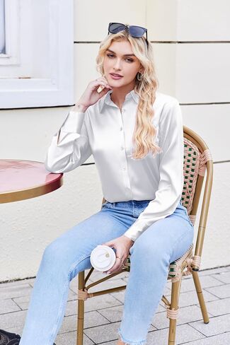 Zeagoo Satin Blouses for Women Silk Button Down Shirts Long Sleeve Business Casual Tops in Saudi Arabia
