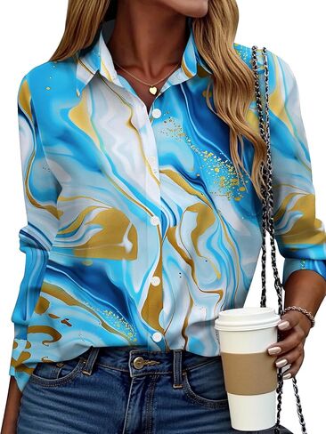 Zeagoo Button Down Shirt for Women Long Sleeve Blouses Floral Printed Tops Business Casual Work Outfits S-XXL in Saudi Arabia
