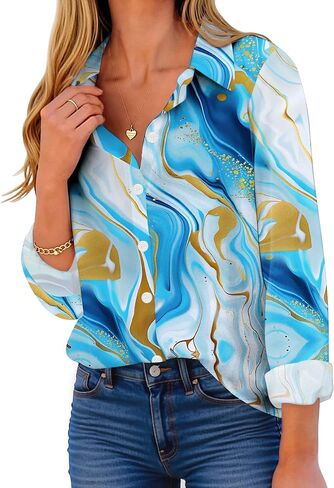 Zeagoo Button Down Shirt for Women Long Sleeve Blouses Floral Printed Tops Business Casual Work Outfits S-XXL in Saudi Arabia