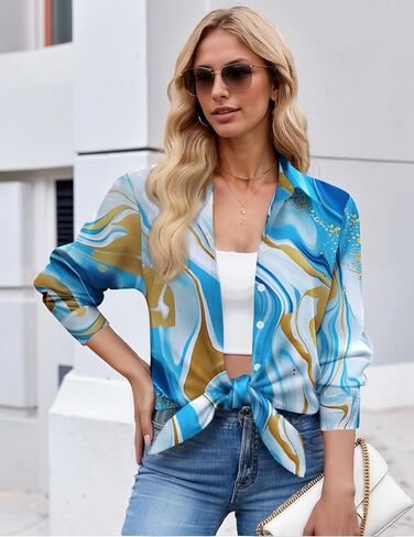 Zeagoo Button Down Shirt for Women Long Sleeve Blouses Floral Printed Tops Business Casual Work Outfits S-XXL in Saudi Arabia