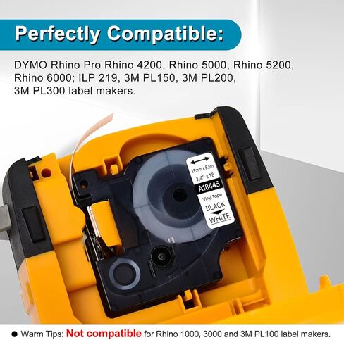 3 Pack Compatible for Dymo Rhino Pro IND Vinyl Label Tape 18445 3/4" 19mm Black on White Label for Rhino and 3M Label Maker Tape in Kuwait