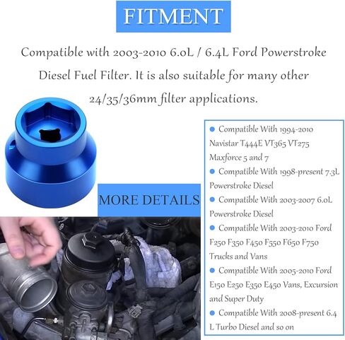 Oil Filter Socket 24mm / 36mm Reversible Fuel Filter Cap Remover and Installer Assistant Compatible with 6.0L / 6.4L Ford Powerstroke Diesel 2003-2010(blue) in Kuwait