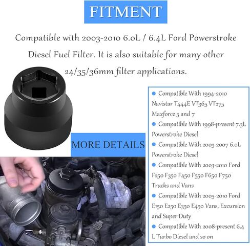 Oil Filter Socket 24mm / 36mm Reversible Fuel Filter Cap Remover and Installer Assistant Compatible with 6.0L / 6.4L Ford Powerstroke Diesel 2003-2010(blue) in Kuwait