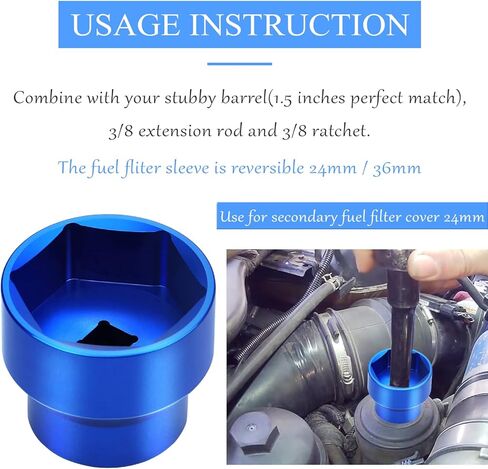 Oil Filter Socket 24mm / 36mm Reversible Fuel Filter Cap Remover and Installer Assistant Compatible with 6.0L / 6.4L Ford Powerstroke Diesel 2003-2010(blue) in Kuwait