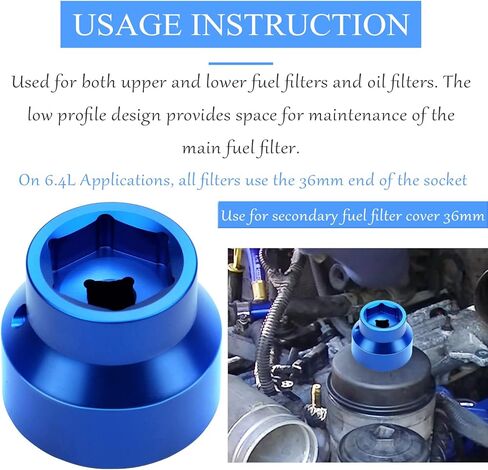 Oil Filter Socket 24mm / 36mm Reversible Fuel Filter Cap Remover and Installer Assistant Compatible with 6.0L / 6.4L Ford Powerstroke Diesel 2003-2010(blue) in Kuwait