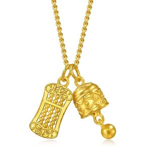 CHOW SANG SANG 999.9 24K Solid Gold Cultural Blessing Auspicious Peace Bell & Abacus Charms Necklace for Women 47cm 95895N Price-by-Weight 5.98g Gold in Kuwait