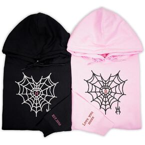 Noni Custom Couple Embroidered Hoodies, Personalized Matching Hoodies for Lovers, Spider Web Embroidered Pattern for Couples, Gifts for Her and Him, Valentine's, Halloween, Christmas in Saudi Arabia