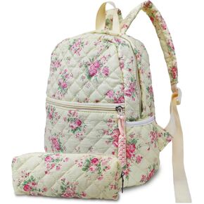 2Pcs/ Set Women's Small Floral Quilted Cotton Backpack Purse, Multi-Pocket Shoulder Handbags for Everyday Use, Travel (383/LightBlue) in Kuwait
