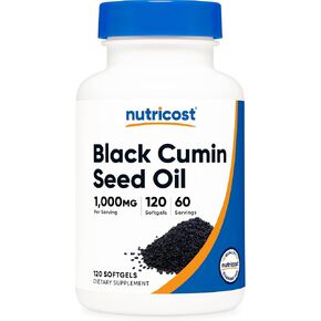 Nutricost Black Seed Oil (Cumin) - Cold Pressed, Source of Omega 3 6 9-120 Softgels, 1000mg Per Serving, 60 Servings - Non-GMO and Gluten Free in Saudi Arabia