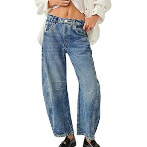 HUNGSON Women's Barrel Jeans Wide Leg Mid Rise Loose Y2k Baggy Boyfriend Jeans Denim Ankle Pants in Kuwait