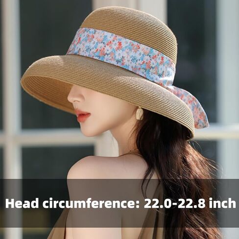 Women's Summer Hat Wide Brim UPF Sun Protection with Floral Ribbon-Foldable,Lightweight,Breathable for Beach,Travel in Kuwait