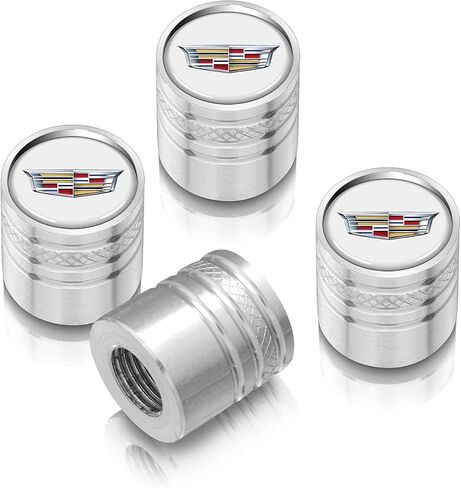 لشعار Cadillac Crest باللون الأبيض على ساطعات سطحية صمام الإطارات على طراز الألومنيوم الفضية in Kuwait