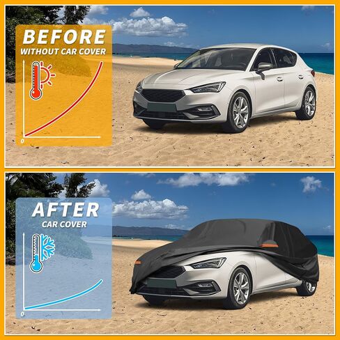 Car Cover Waterproof All Weather Sun Rain Protection Full Exterior Cover for Mazda 3 Hatchback 190T-PU Black with Left Side Zippers in Saudi Arabia