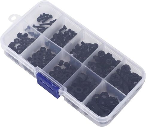 270pcs مسامير بلاستيكية نايلون البراغي والمكسرات ومجموعة الحشيات ، مسامير رأس مقلاة سداسية ، M2/m2.5/m3/m4/m5 مقبس السداسي السداسي مسامير البراغي والمكسرات ومجموعة الغسالات (أسود in Saudi Arabia