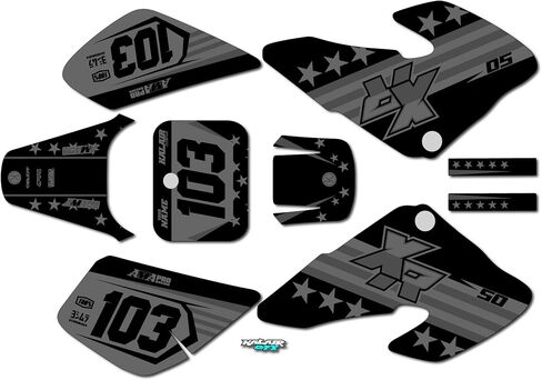 مجموعة الرسومات لـ Honda XR 50 (2002-2003) USA Series Red 09 MIL-Dirt Bike Custom Racing Decals Kits ، No-Plastics in Kuwait