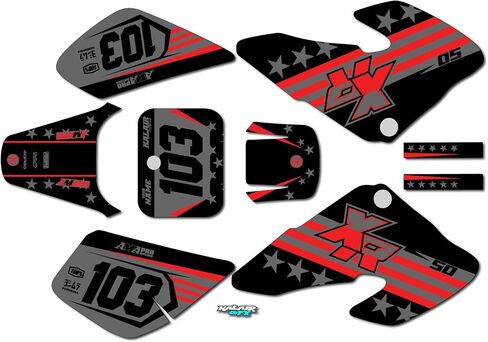 مجموعة الرسومات لـ Honda XR 50 (2002-2003) USA Series Red 09 MIL-Dirt Bike Custom Racing Decals Kits ، No-Plastics in Kuwait