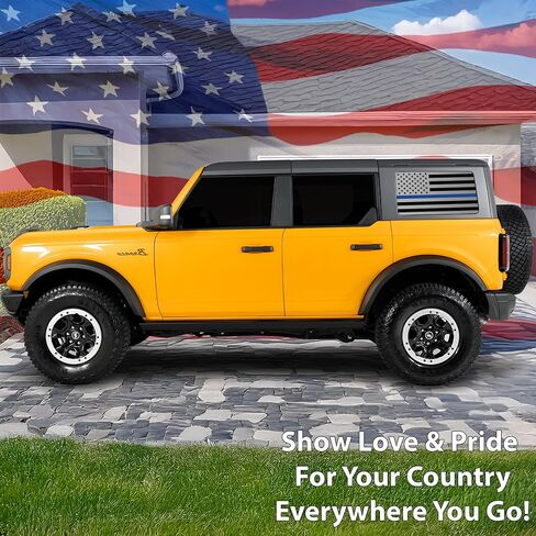 BOGAR TECH DESIGNS Precut Quarter Window American Flag Vinyl Decal Sticker Compatible with Ford Bronco 2021-2025 4 Door, Matte Black in Saudi Arabia