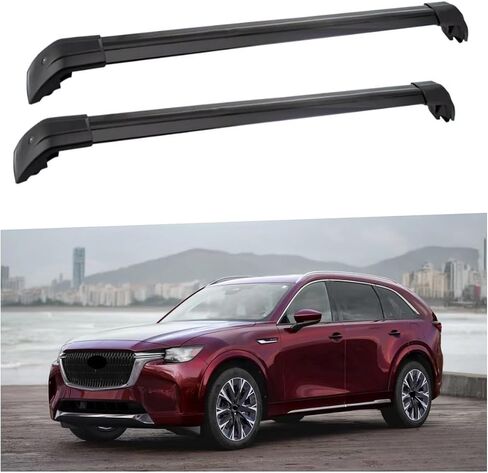 2pcs سقف الألومنيوم سكة الحديد العارضة القضبان الصليب يناسب مازدا CX90 CX-90 2023 2024 2025 ROOFTOP LUGGAGE BARS CARLIRATE (Black) in Saudi Arabia