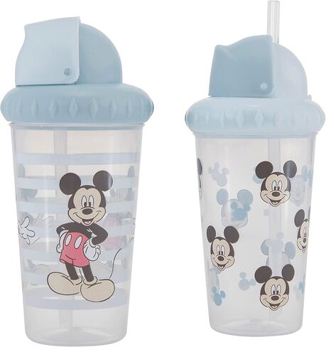 Toddler Sippy Cups for Boys and Girls | 10 Ounce Disney Sippy Cup Pack of Two with Straw and Lid | Durable Blue Leak Proof Travel Water Bottle for Toddlers in Saudi Arabia