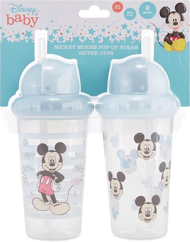 Toddler Sippy Cups for Boys and Girls | 10 Ounce Disney Sippy Cup Pack of Two with Straw and Lid | Durable Blue Leak Proof Travel Water Bottle for Toddlers in Saudi Arabia