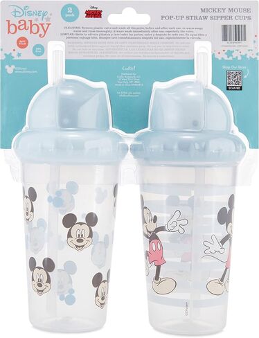 Toddler Sippy Cups for Boys and Girls | 10 Ounce Disney Sippy Cup Pack of Two with Straw and Lid | Durable Blue Leak Proof Travel Water Bottle for Toddlers in Saudi Arabia