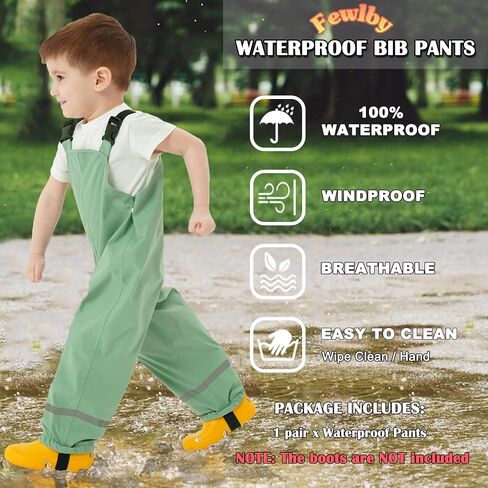 Fewlby Kids Rain Bib Pants, Toddlers Waterproof Suspender Dirty Proof Rain Wear in Saudi Arabia