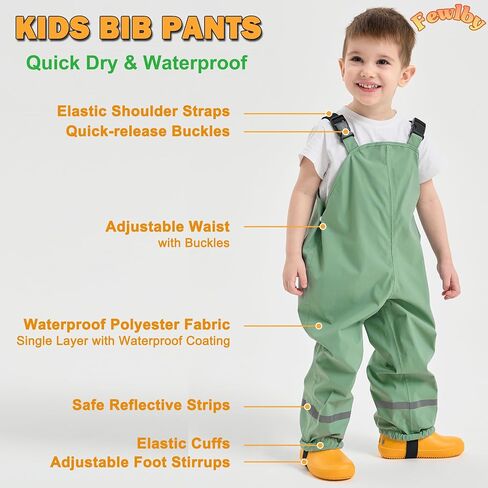 Fewlby Kids Rain Bib Pants, Toddlers Waterproof Suspender Dirty Proof Rain Wear in Saudi Arabia