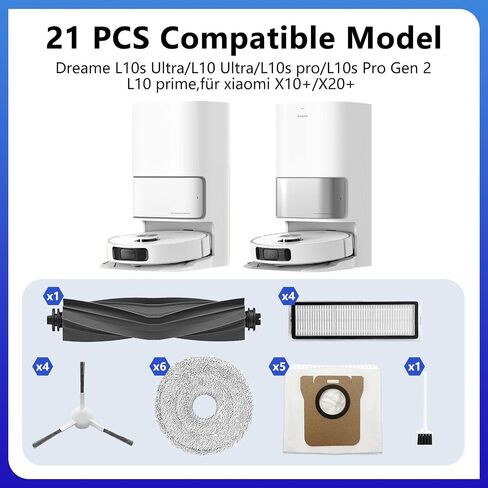 29 PCS جزء بديل لـ Dreame X30 Ultra/L10 Pro Ultra Heat/Mova E30 Ultra Vacuum Electy ، 2 فرشاة رئيسية ، 8 منصات ممسحة ، 6 أكياس من غبار الكربون المنشط ، 4 مرشحات كربون منشط ، 6 فرش جانبية جانبية in Kuwait