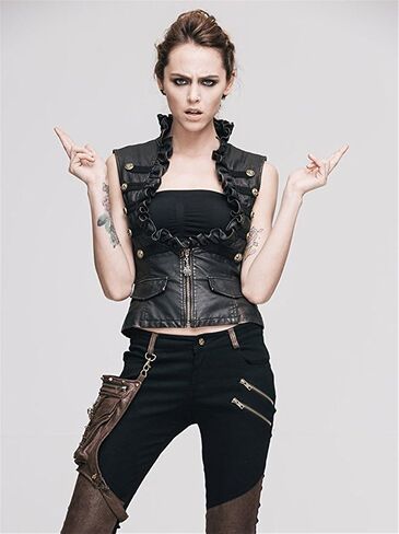 Katoot@ Steampunk Gothic Punk Slim fit Sleeveless Vest Leather Female Jacket Coat in Saudi Arabia