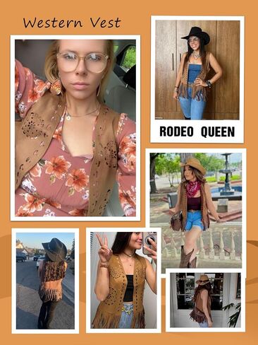 Women's Fringe Top Cowgirl Vest 60s 70s Suede Western Cowboy Jacket Hippie Outwear for Country Concert Outfit in Kuwait