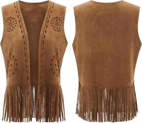 Women's Fringe Top Cowgirl Vest 60s 70s Suede Western Cowboy Jacket Hippie Outwear for Country Concert Outfit in Kuwait