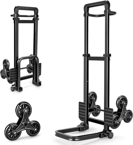 KEDSUM Labor-Saving Folding Hand Truck with Training Wheels, 360 LBS Heavy Duty Dolly Cart with 4 Wheels & Pedal Rod, Thickened Iron Pipe Foldable Dolly for Moving, Furniture, Warehouse Use in Kuwait