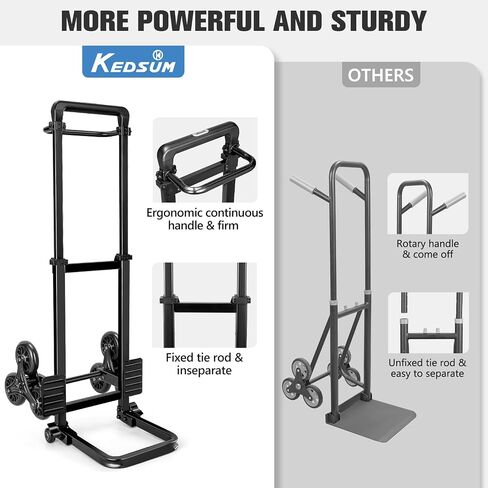 KEDSUM Labor-Saving Folding Hand Truck with Training Wheels, 360 LBS Heavy Duty Dolly Cart with 4 Wheels & Pedal Rod, Thickened Iron Pipe Foldable Dolly for Moving, Furniture, Warehouse Use in Kuwait