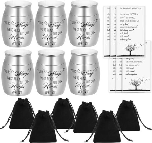 6 Set Small Urn Ash with Memorial Cards Velvet Bag Tree of Life Cremation Urns 1.57 Inch Funeral Ashes Human Ashes Keepsake Stainless Steel Memorial Ashes Holder -Forever in My Heart in Kuwait