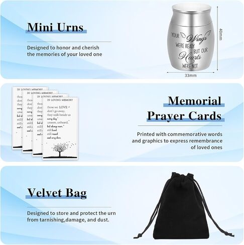 6 Set Small Urn Ash with Memorial Cards Velvet Bag Tree of Life Cremation Urns 1.57 Inch Funeral Ashes Human Ashes Keepsake Stainless Steel Memorial Ashes Holder -Forever in My Heart in Kuwait