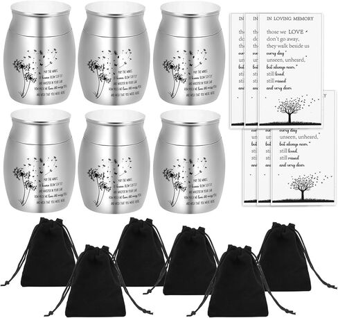 6 Set Small Urn Ash with Memorial Cards Velvet Bag Tree of Life Cremation Urns 1.57 Inch Funeral Ashes Human Ashes Keepsake Stainless Steel Memorial Ashes Holder -Forever in My Heart in Kuwait