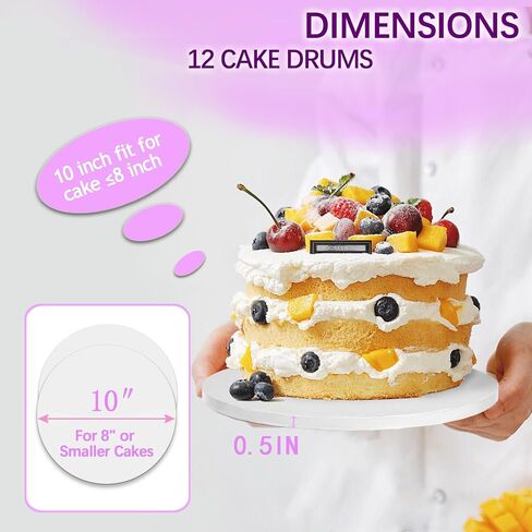 12 Inch Cake Drums 12 Pack, 1/2 Inch Thick Round Cake Boards, Bend Resistant & Sturdy White Cake Base for Multi Layer Cakes, Base Para Pastel in Kuwait