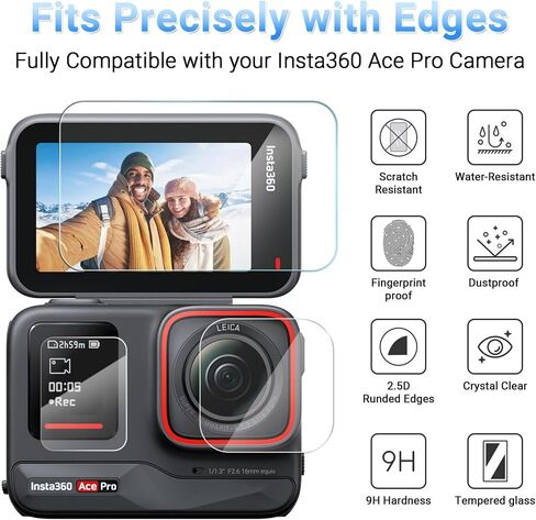 JJC 2 واقي شاشة للعدسات متوافق مع كاميرا Insta360 Ace Pro، 6 قطع من الزجاج المقسى Insta 360 Ace Pro واقي شاشة، 0.3 مم صلابة 9H 2.5D مضادة للخدش ومضادة للفقاعات in Saudi Arabia