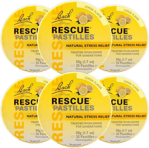 RESCUE Bach PASTILLES, Cranberry Flavor, Natural Stress Relief Lozenges, Homeopathic Flower Essence, Vegetarian, Gluten and Sugar-Free, 6-Pack in Saudi Arabia