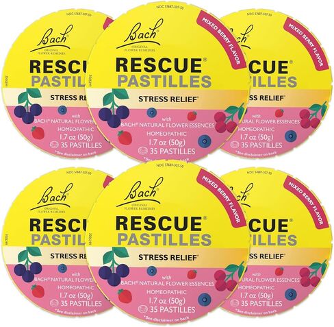 RESCUE Bach PASTILLES, Cranberry Flavor, Natural Stress Relief Lozenges, Homeopathic Flower Essence, Vegetarian, Gluten and Sugar-Free, 6-Pack in Saudi Arabia