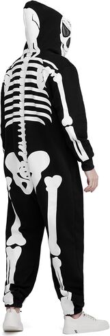 Halloween Skeleton Costume Jumpsuit for Men Adult Cozy Hoodie Skeleton Onesie Pajama Outfit Front and Back Print in Saudi Arabia