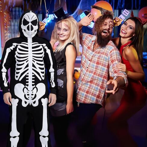 Halloween Skeleton Costume Jumpsuit for Men Adult Cozy Hoodie Skeleton Onesie Pajama Outfit Front and Back Print in Saudi Arabia
